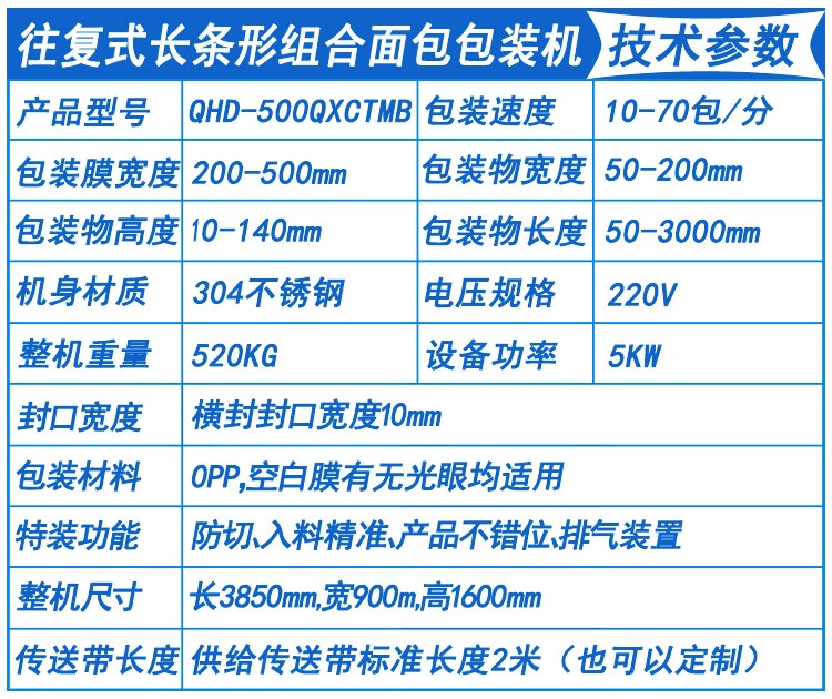 长条形面包包装机技术参数