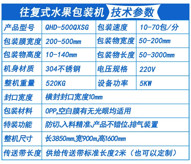 水果包装机技术参数
