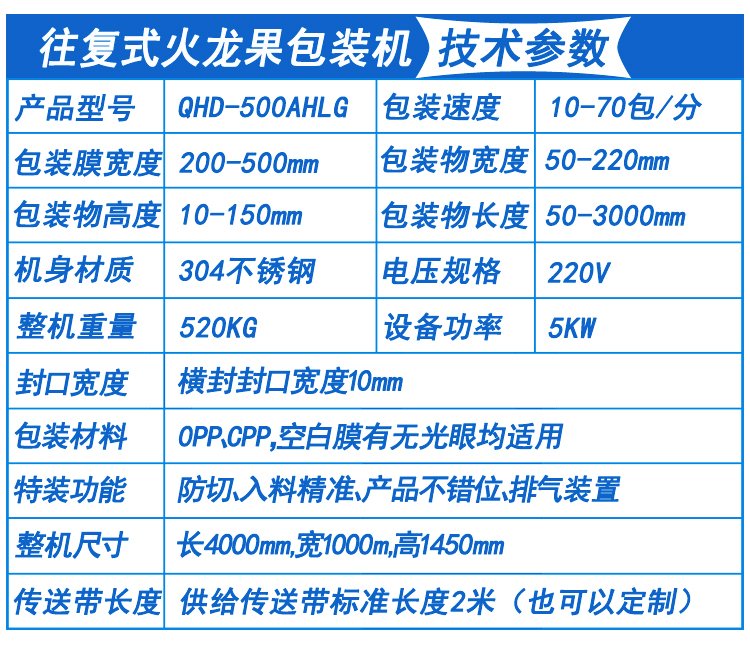 火龙果包装机技术参数