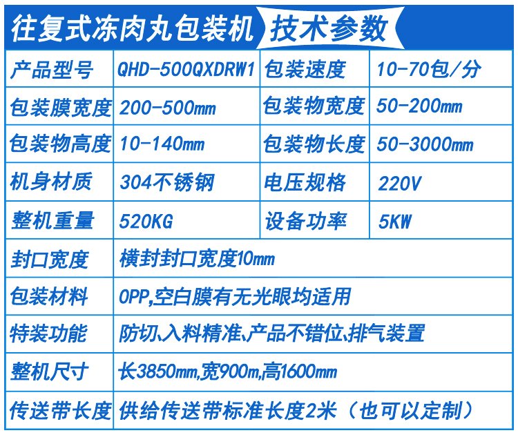冻肉丸包装机技术参数
