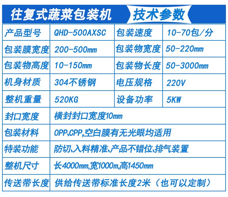 蔬菜包装机技术参数